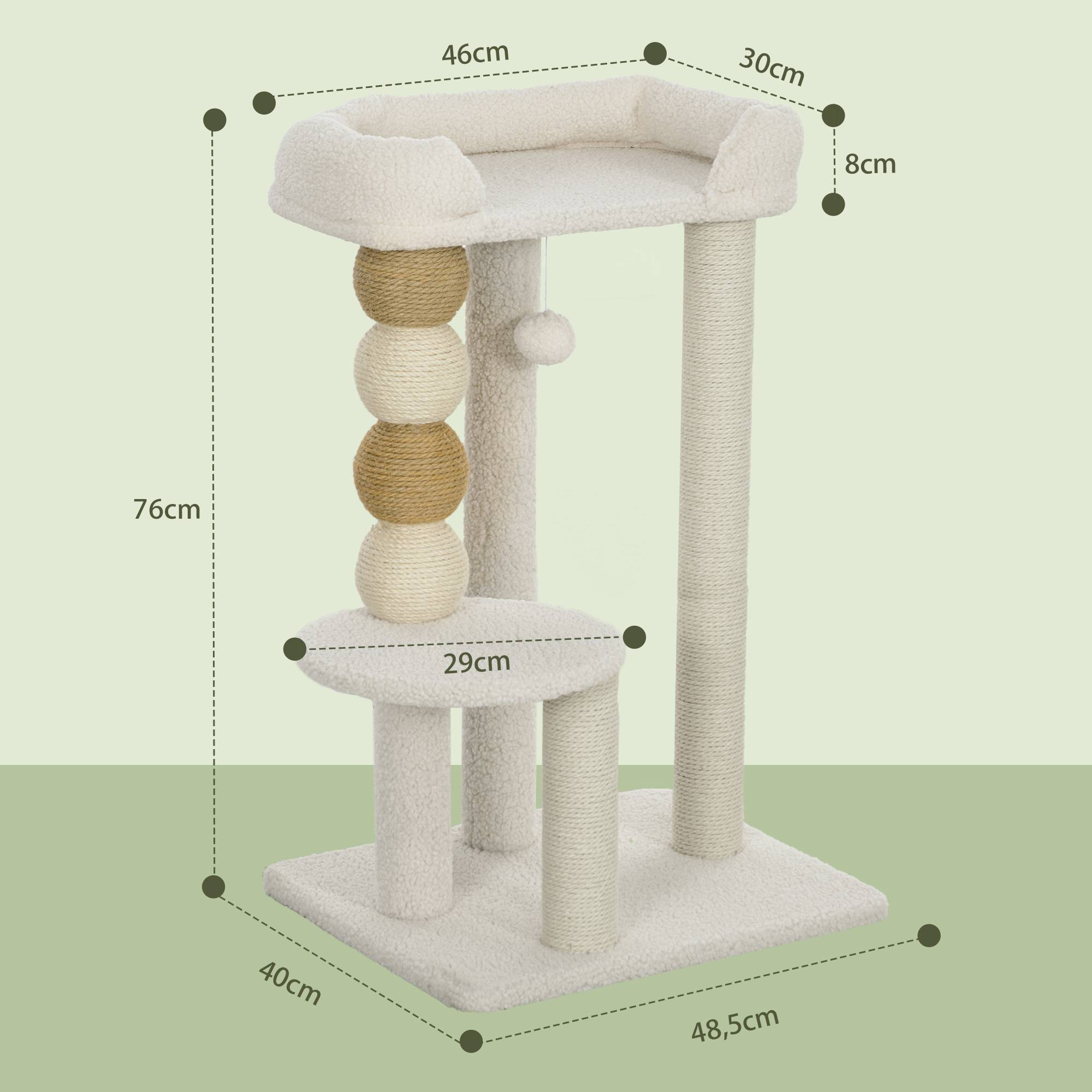 arbre à chat beige 76 cm sherpa plateformes balle suspendue jute chat doux confortable compact griffoir - Image 5