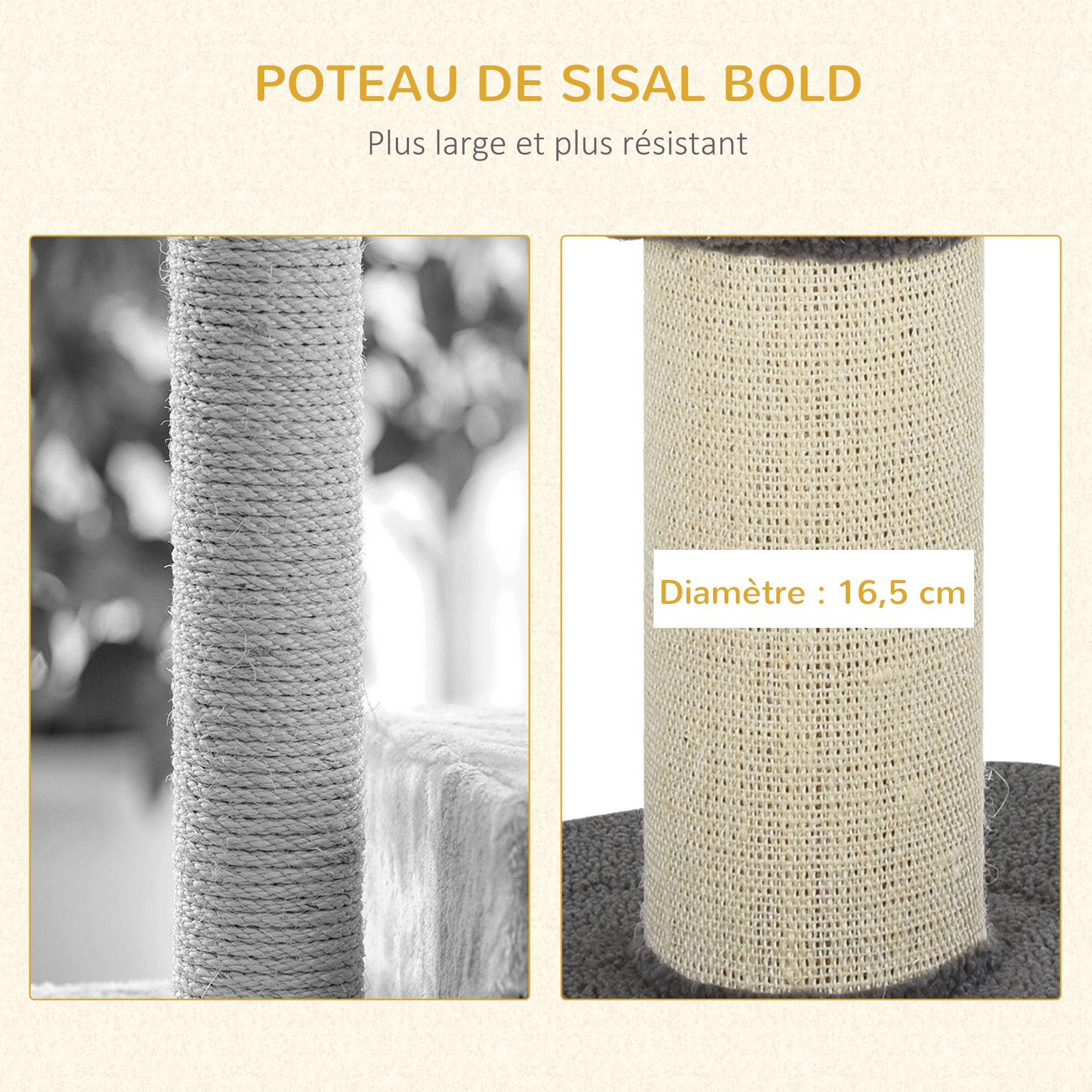 Pawhut - Arbre à chat avec griffoir centre d'activités 2 plateformes coussin gris - Imagen 6