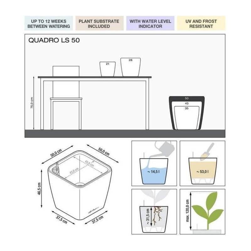 Lechuza - Pot De Fleur - Lec - Quadro Premium Ls 50 - Blanc Brillant - Systeme D'irrigation Intégré - Imagen 2