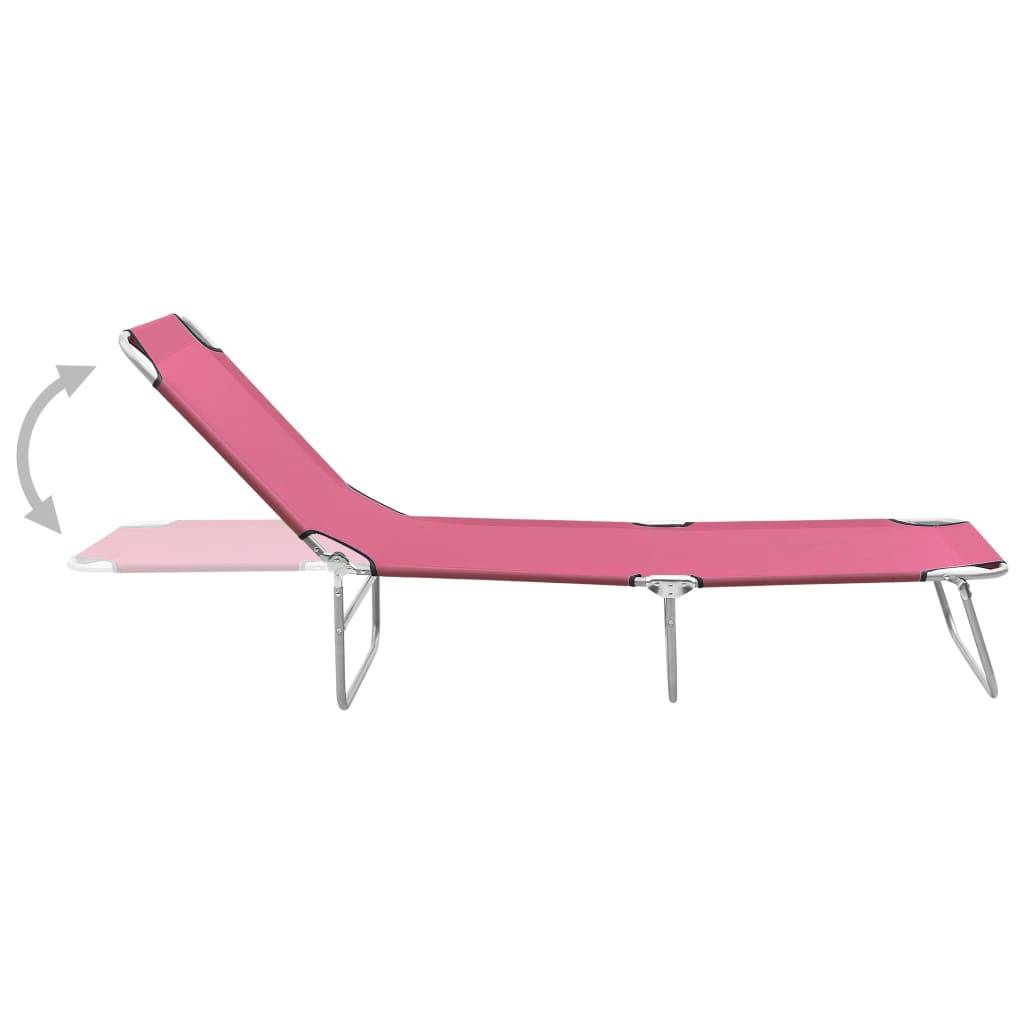 Bain de soleil pliable - Transat - Chaise longue acier et tissu rose - MEUBLE PRO - Image 3