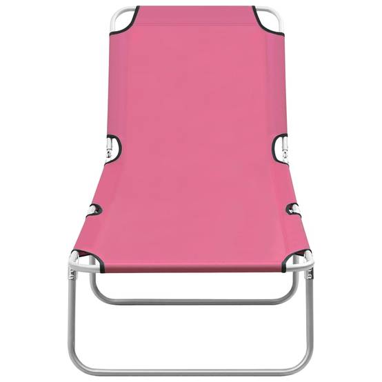 Bain de soleil pliable - Transat - Chaise longue acier et tissu rose - MEUBLE PRO - Image 1
