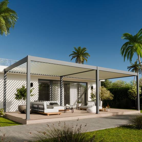 Direct Abris - Pergola Bioclimatique Aluminium Autoportee 32m² - 4x8 Anthracite - Certifié Resistant UV - Lames Inclinables - ECLIPSE 32 - Image 1
