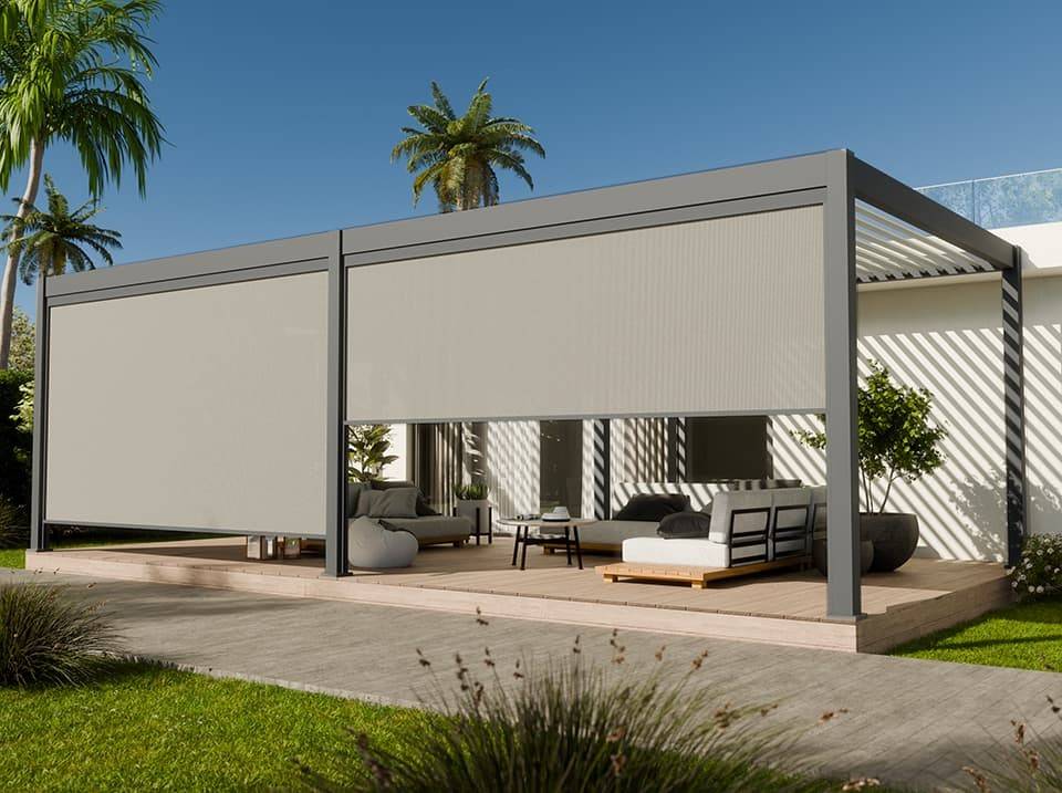 Pergola Bioclimatique Aluminium Autoportee 32m² - 4x8  Anthracite - Certifié Resistant UV - Lames Inclinables - ECLIPSE 32 - Image 2
