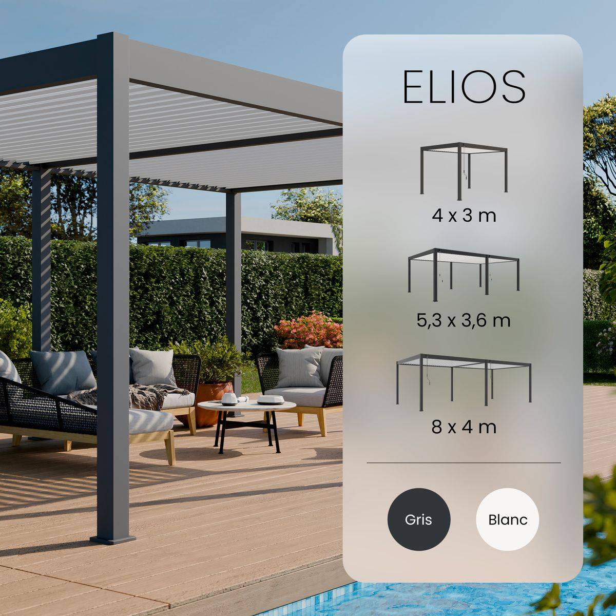 Direct Abris - Pergola Bioclimatique Aluminium Autoportee 32m² - 4x8  Anthracite - Certifié Resistant UV - Lames Inclinables - ECLIPSE 32 - Image 2