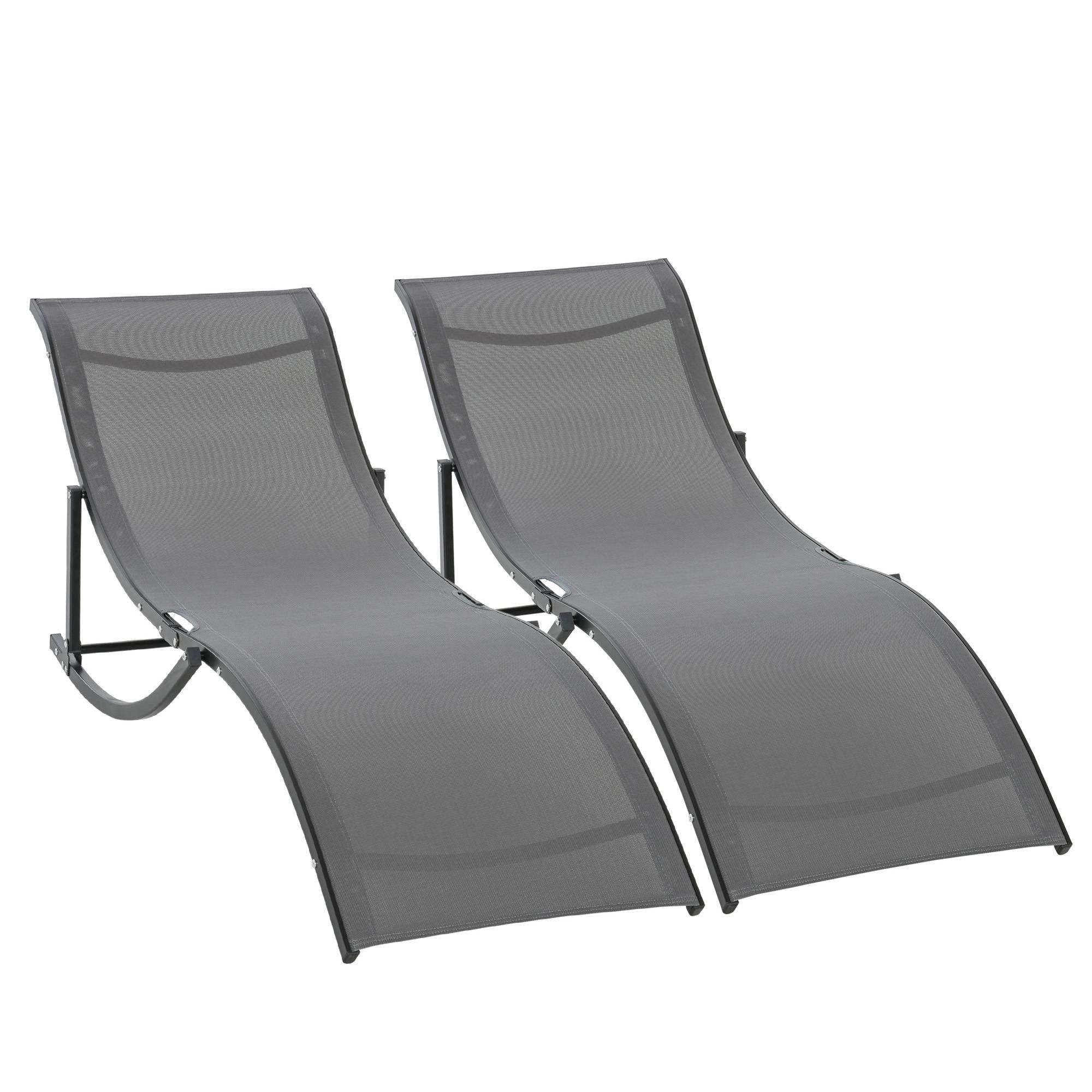 Ensemble de 2 chaises longues de jardin en tissu, ergonomiques et inclinables, en aluminium Textline gris foncé, 165 x 61 x 63 cm - Image 10
