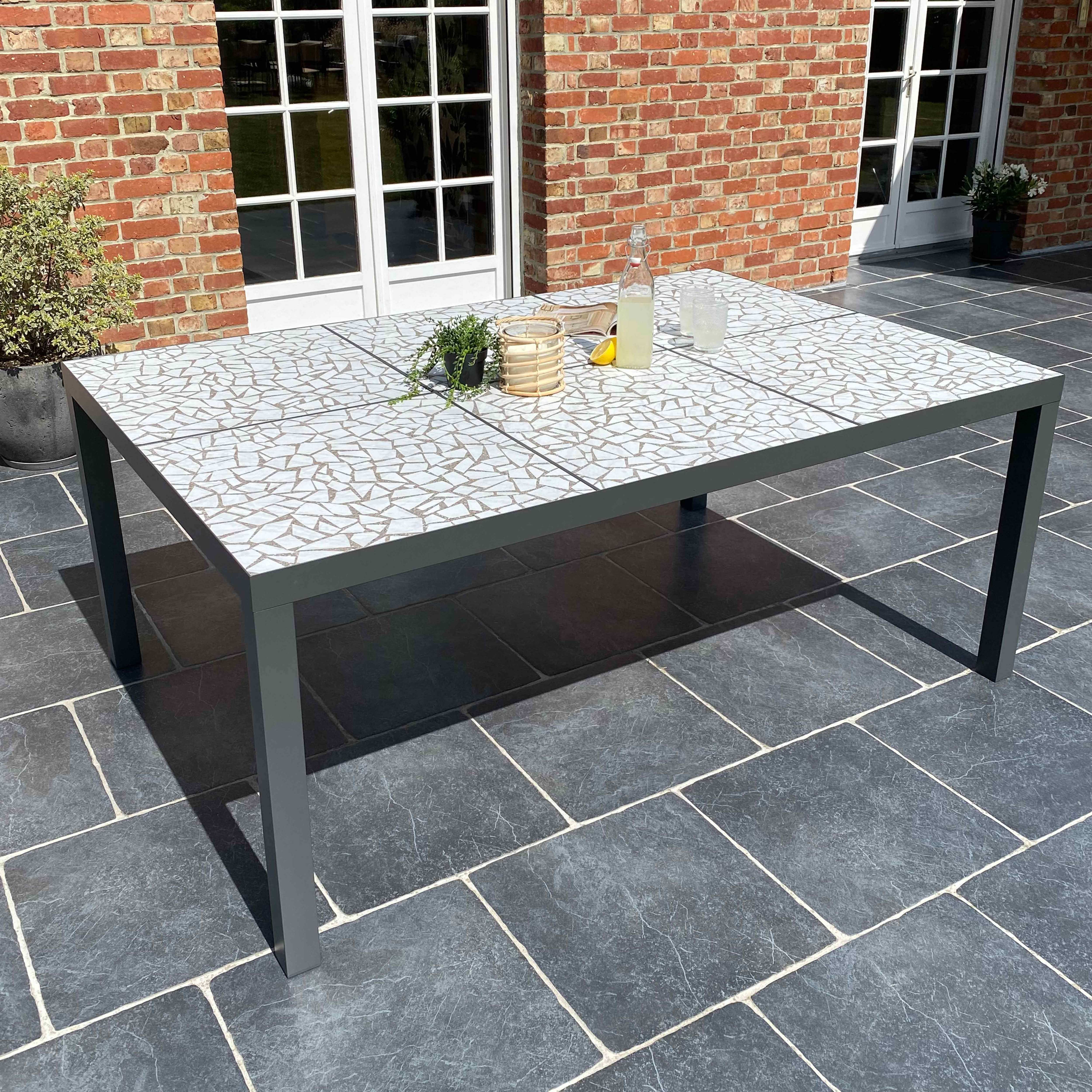 Oviala - Table de jardin en céramique effet mozaic 10 places 182 cm Tivoli - Oviala - Imagen 3