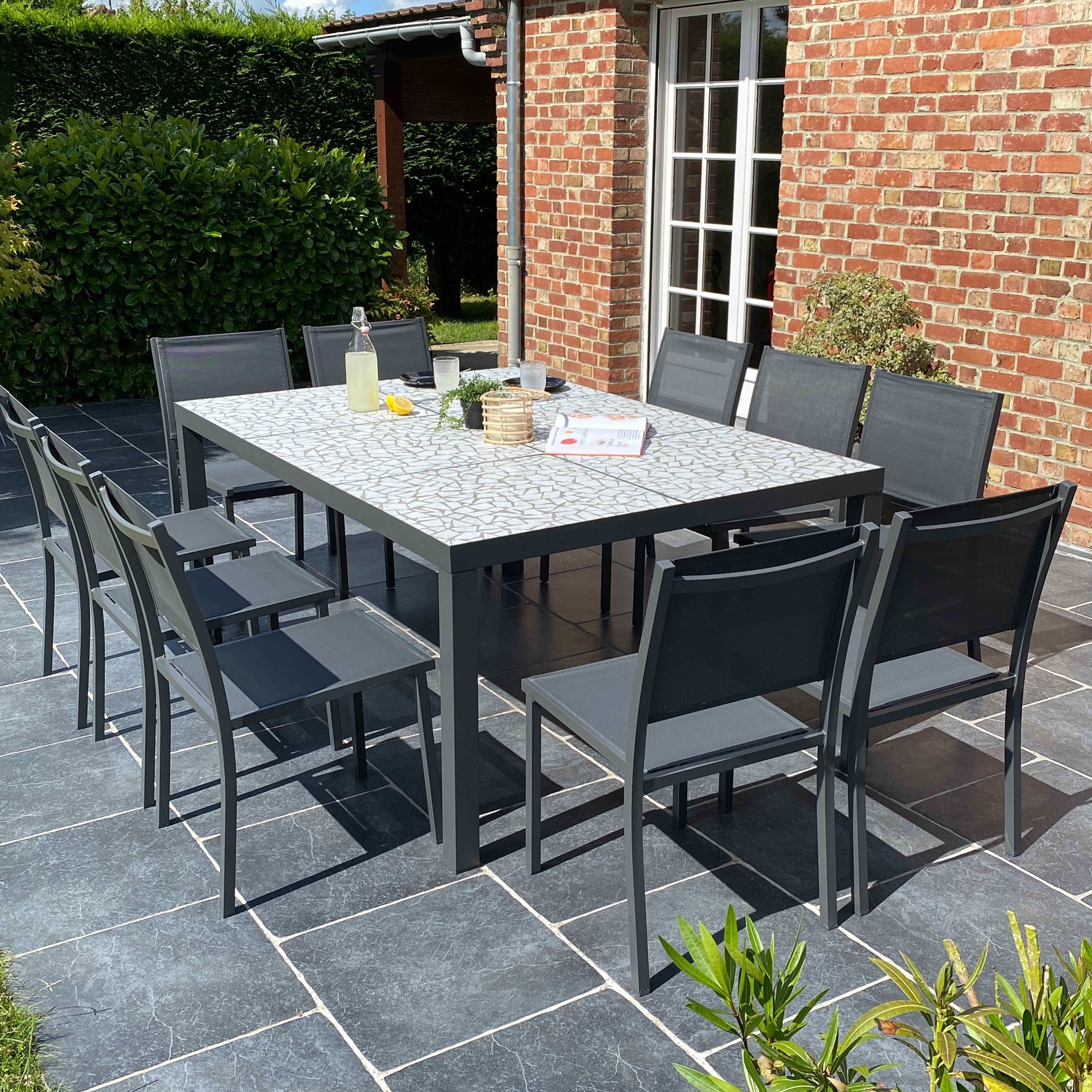 Oviala - Table de jardin en céramique effet mozaic 10 places 182 cm Tivoli - Oviala - Imagen 6