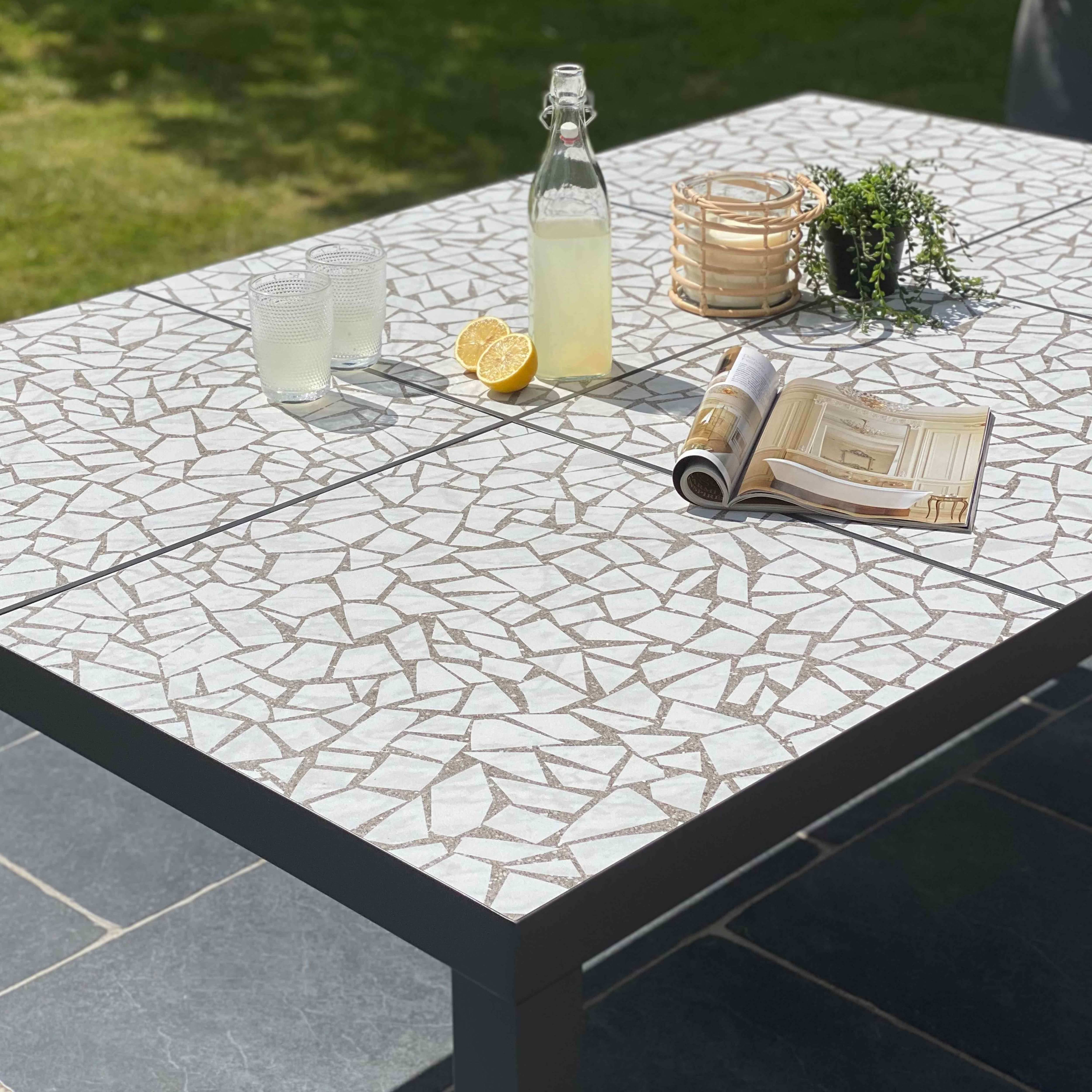 Oviala - Table de jardin en céramique effet mozaic 10 places 182 cm Tivoli - Oviala - Imagen 4