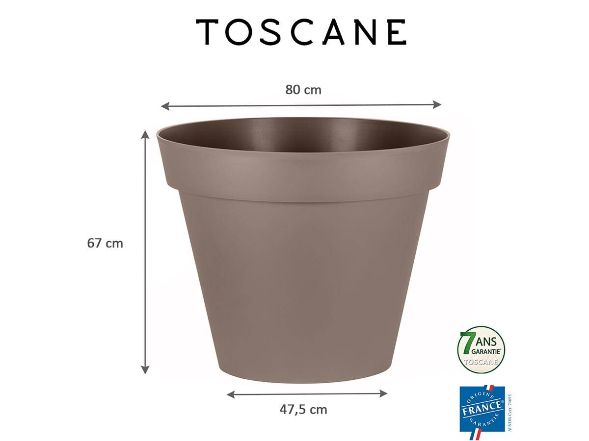 Eda - Pot de fleur rond Toscane Ø 80 x H.66 cm Taupe + Soucoupe - Eda - Imagen 2