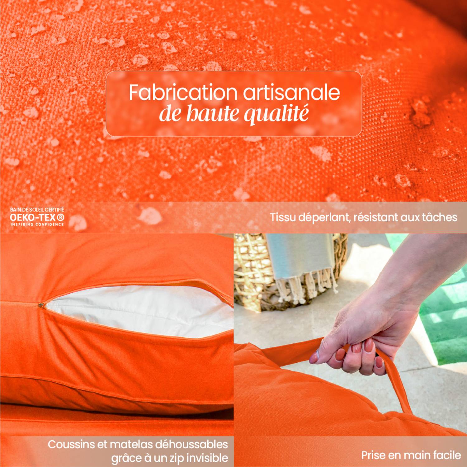Linxor - Kit de coussins pour palette déhoussables - Orange - Linxor - Imagen 3