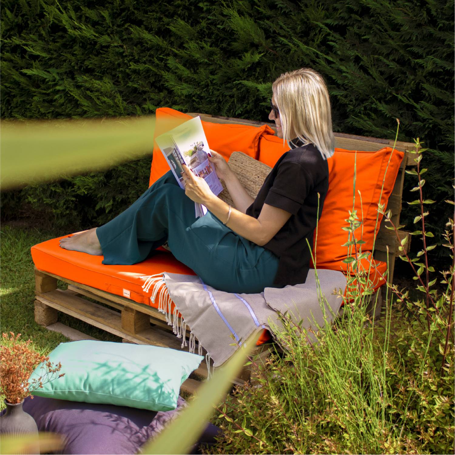 Linxor - Kit de coussins pour palette déhoussables - Orange - Linxor - Imagen 5
