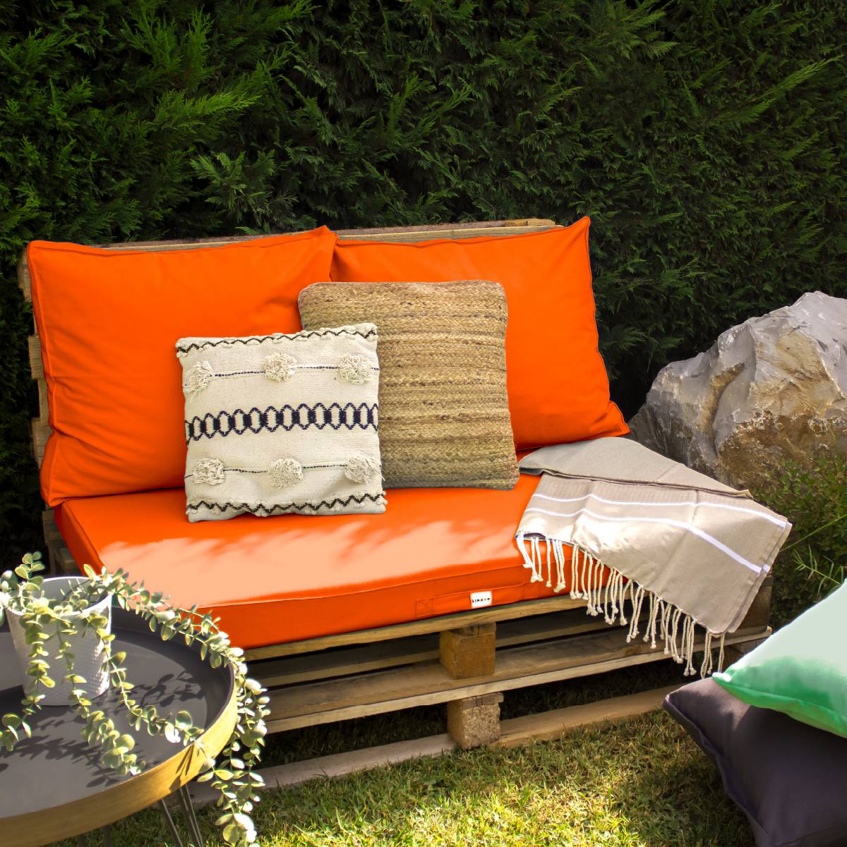 Linxor - Kit de coussins pour palette déhoussables - Orange - Linxor - Imagen 4