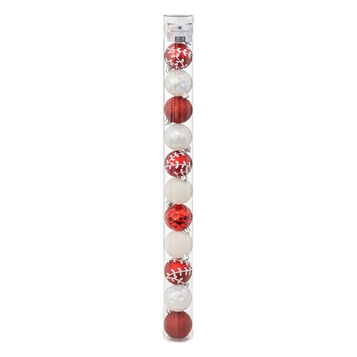 Fééric Lights & Christmas - Lot de 12 boules D.6cm rouge blanc - Feeric Lights & Christmas