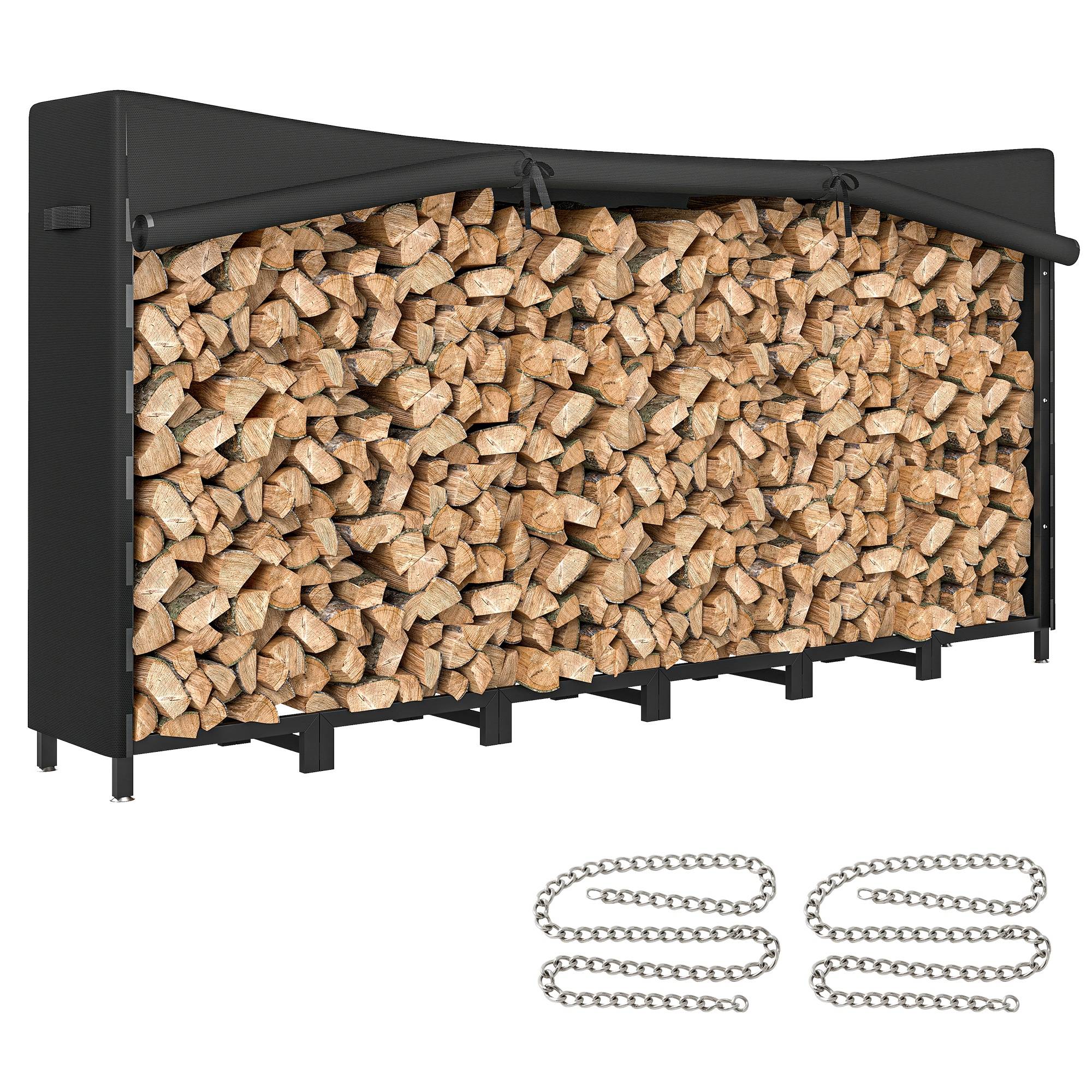 Abri à bûches extérieur en métal avec bâche imperméable, capacité de 0,8 m³, structure réglable, 235 x 31 x 116 cm, noir - Image 1