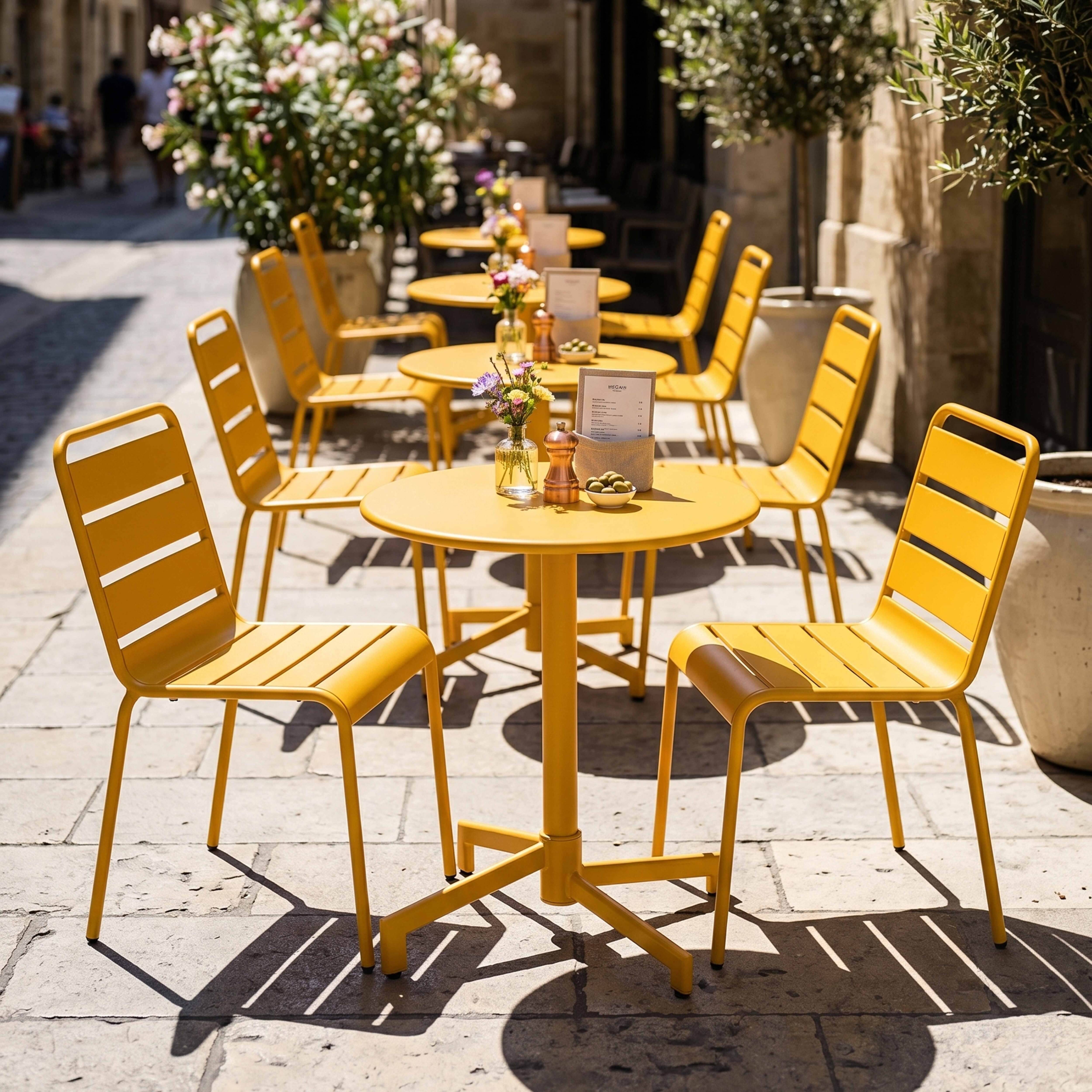 Oviala - Table de jardin ronde bistrot avec plateau rabattable 70 cm jaune Palavas - Oviala - Image 3