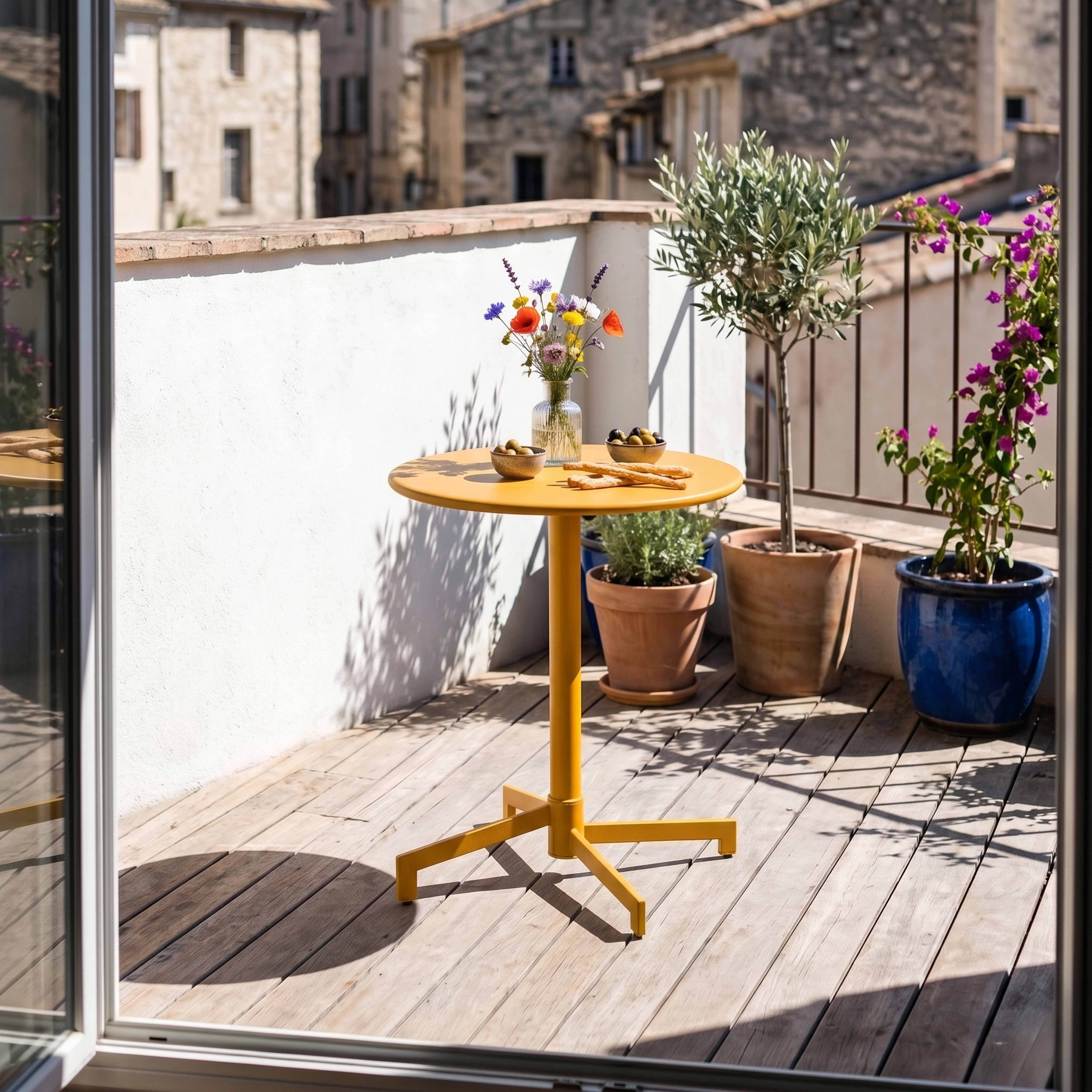 Oviala - Table de jardin ronde bistrot avec plateau rabattable 70 cm jaune Palavas - Oviala - Image 2