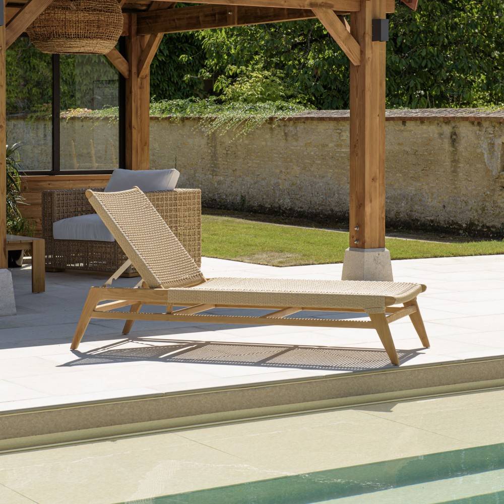 Macabane - VALERIA - Bain de soleil en bois de teck naturel et rotin beige - Imagen 5