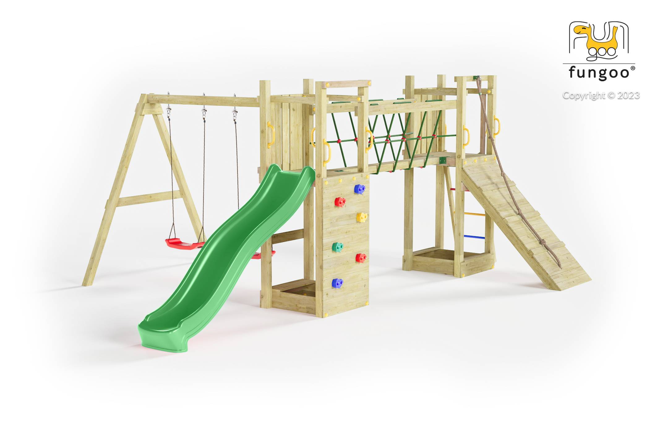 Fungoo - Aire de jeu FUNGOO FUNNY MAXI EXPOSURE avec pont et toboggan