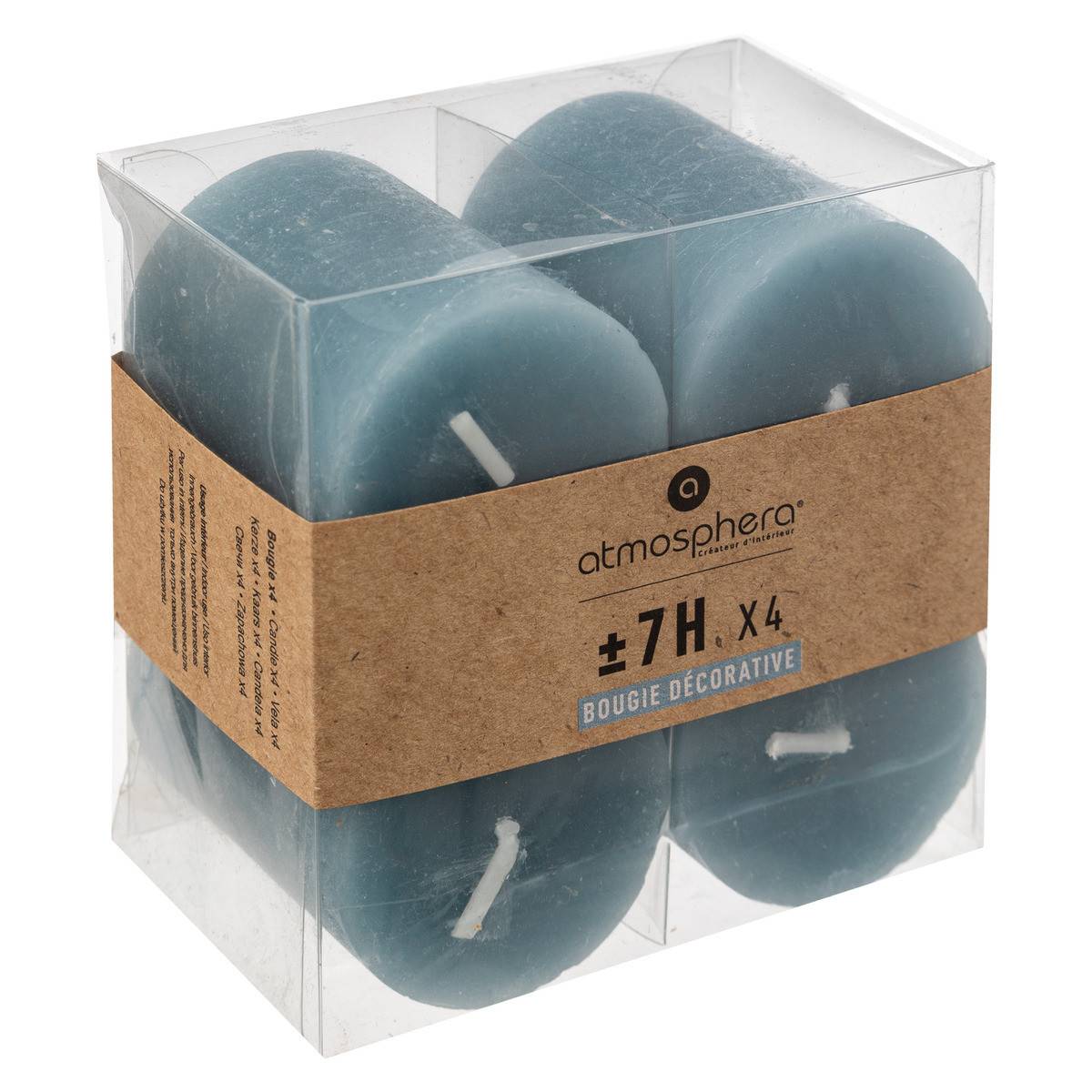 Atmosphera - Lot de 4 Bougies décoratives Votive Rustique Bleu orage D 4.5 cm - Imagen 1