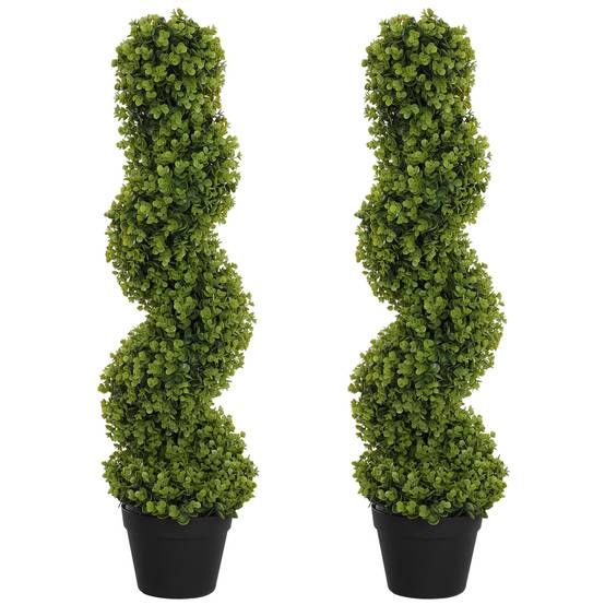 Lot 2 Eucalyptus Artificiels Spirale 90cm Plante Verte Pot Déco Intérieur Extérieur - ComfortXL Outdoor Living - Image 2