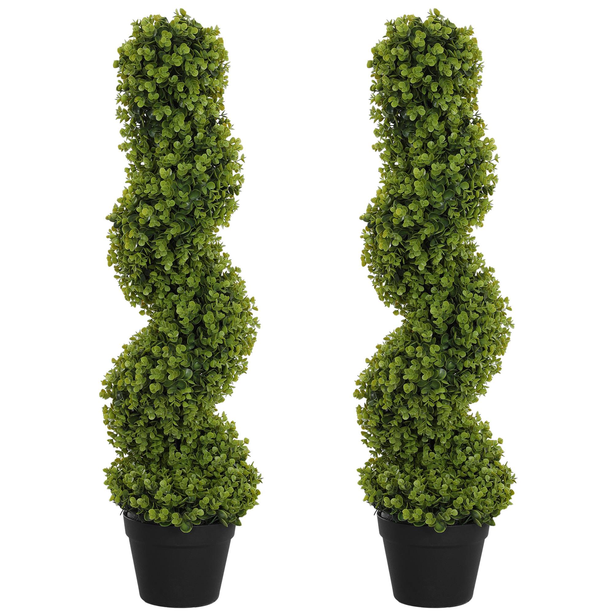 Lot 2 Eucalyptus Artificiels Spirale 90cm Plante Verte Pot Déco Intérieur Extérieur - ComfortXL Outdoor Living - Image 2