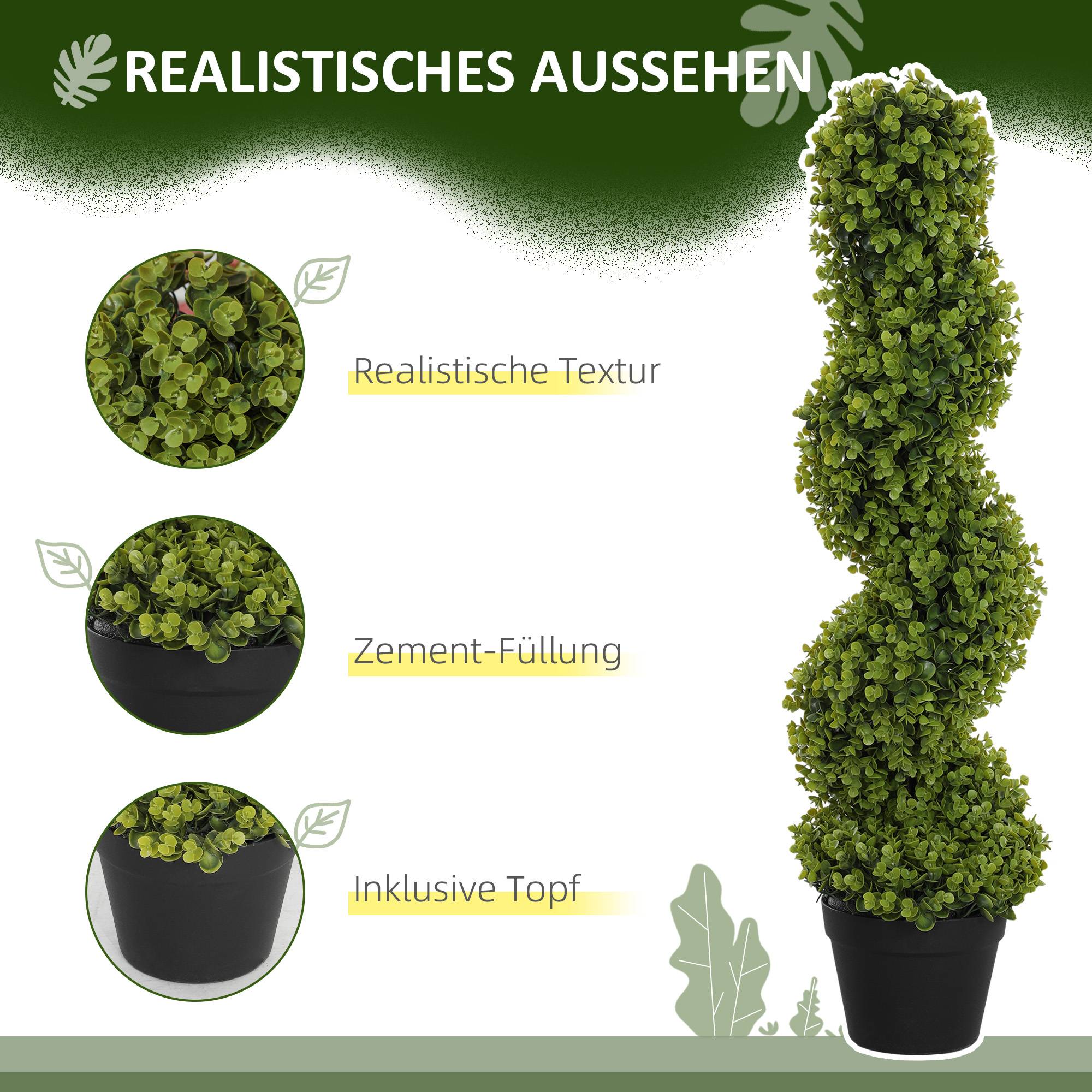 Lot 2 Eucalyptus Artificiels Spirale 90cm Plante Verte Pot Déco Intérieur Extérieur - ComfortXL Outdoor Living - Image 4