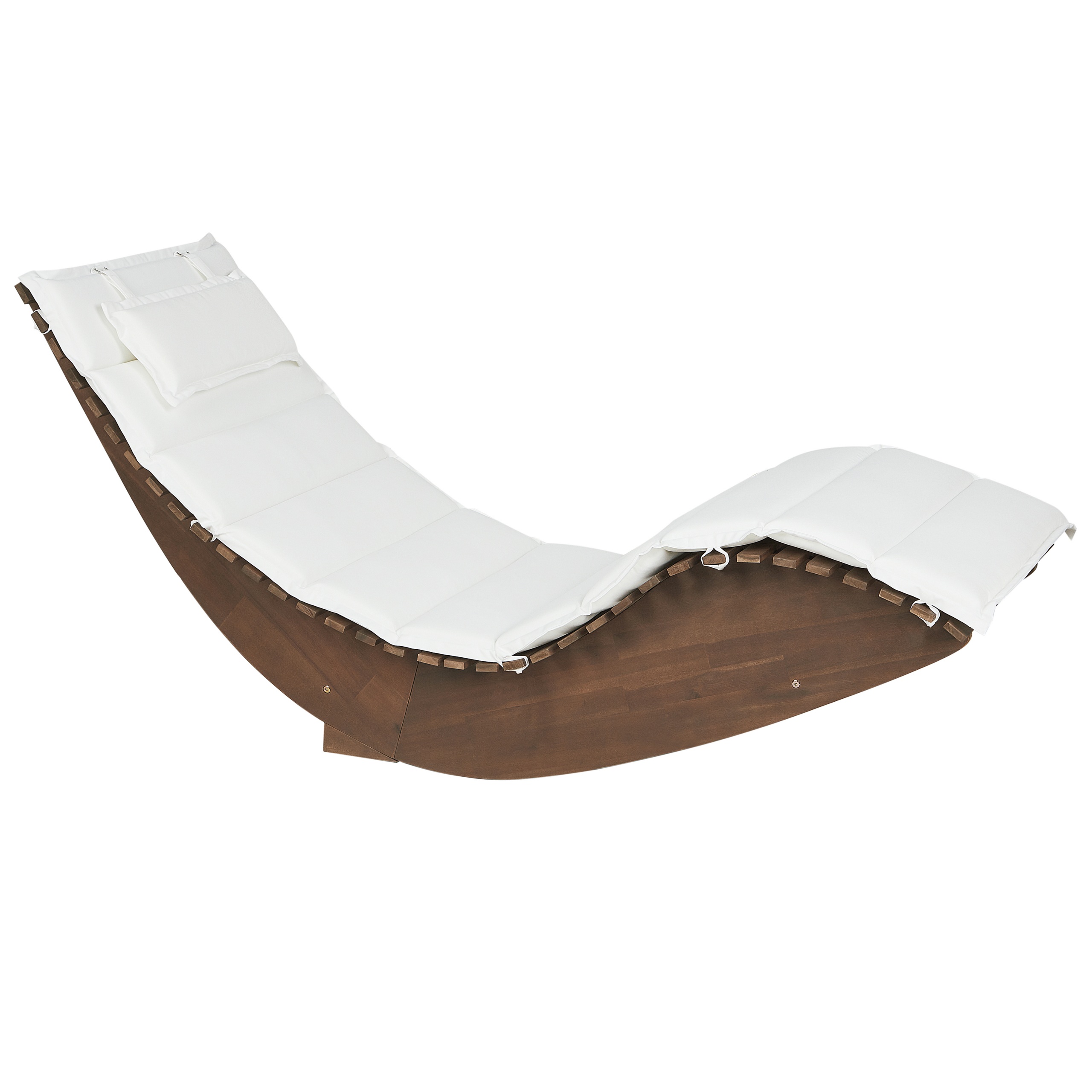 Beliani - Chaise Longue à Bascule Bois Foncé en Bois d'Acacia avec Coussin Blanc Cassé Patio Terrasse Jardin à Lattes - Imagen 1