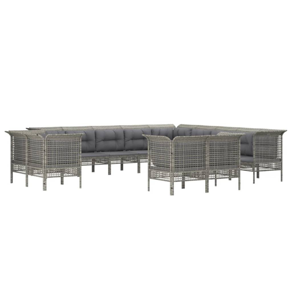 Helloshop26 - Salon de jardin meuble d'extérieur ensemble de mobilier 13 pièces avec coussins gris résine tressée - Imagen 1