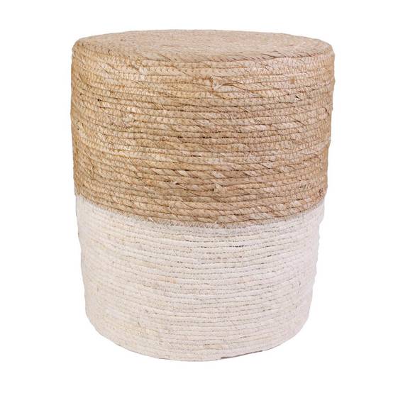 Lot de 2 Poufs Ronds Tressés Naturel et Beige - ESTANY - Image 3