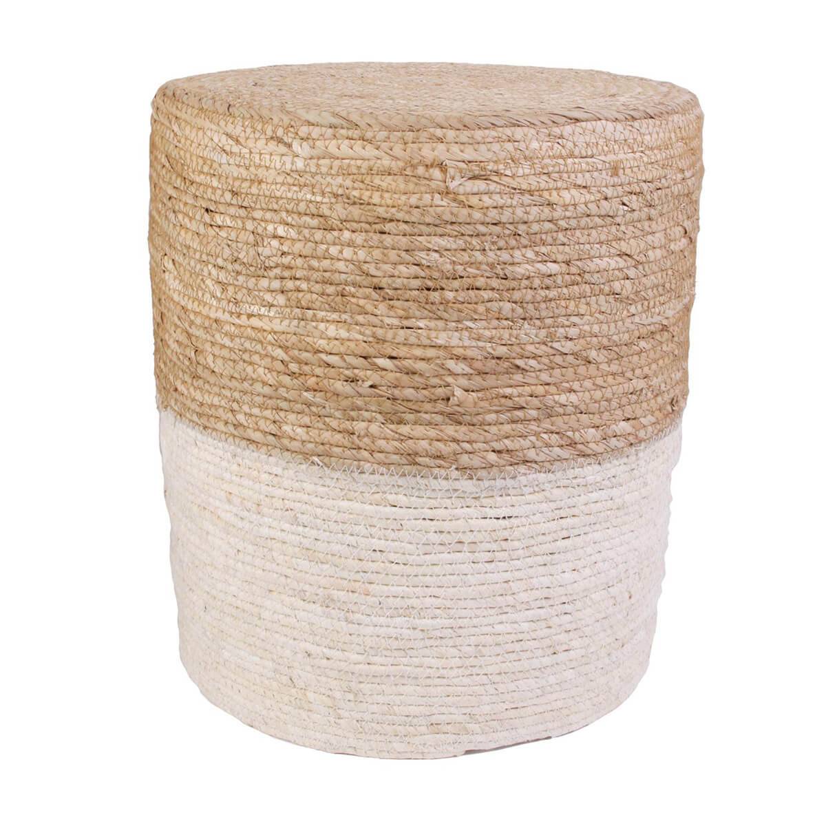 Lot de 2 Poufs Ronds Tressés Naturel et Beige - ESTANY - Image 3