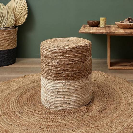 Lot de 2 Poufs Ronds Tressés Naturel et Beige - ESTANY - Image 2
