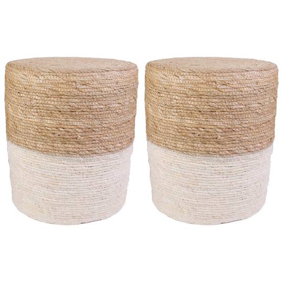Lot de 2 Poufs Ronds Tressés Naturel et Beige - ESTANY - Image 1