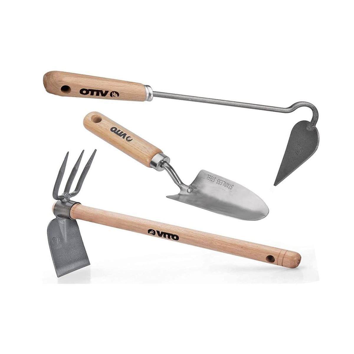 Kit 3 outils de jardin Manche bois Inox et Fer forgés à la main Haute qualité VITO - Imagen 1