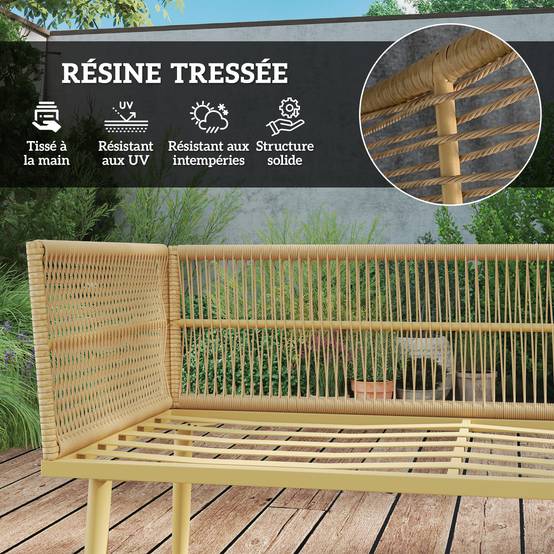 Salon de jardin d'angle 5 places modulable résine tressée et table basse Crème - ComfortXL Outdoor Living - Image 7