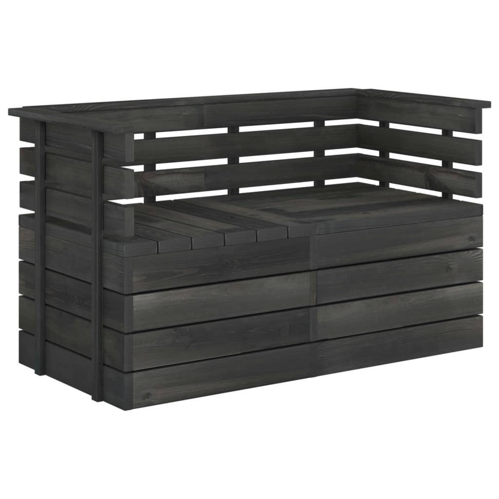 Helloshop26 - Salon de jardin palette meuble d'extérieur ensemble de mobilier 2 places gris foncé bois de pin massif - Imagen 1