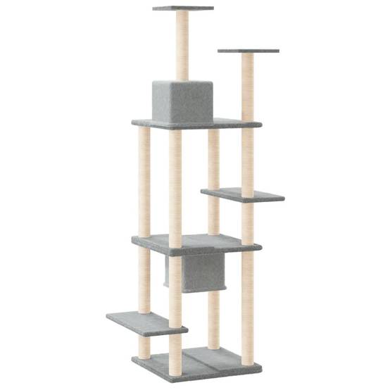 Très grand arbre à chat 176 cm avec 2 niches et griffoirs Gris clair – ComfortXL Pet Living - Image 5