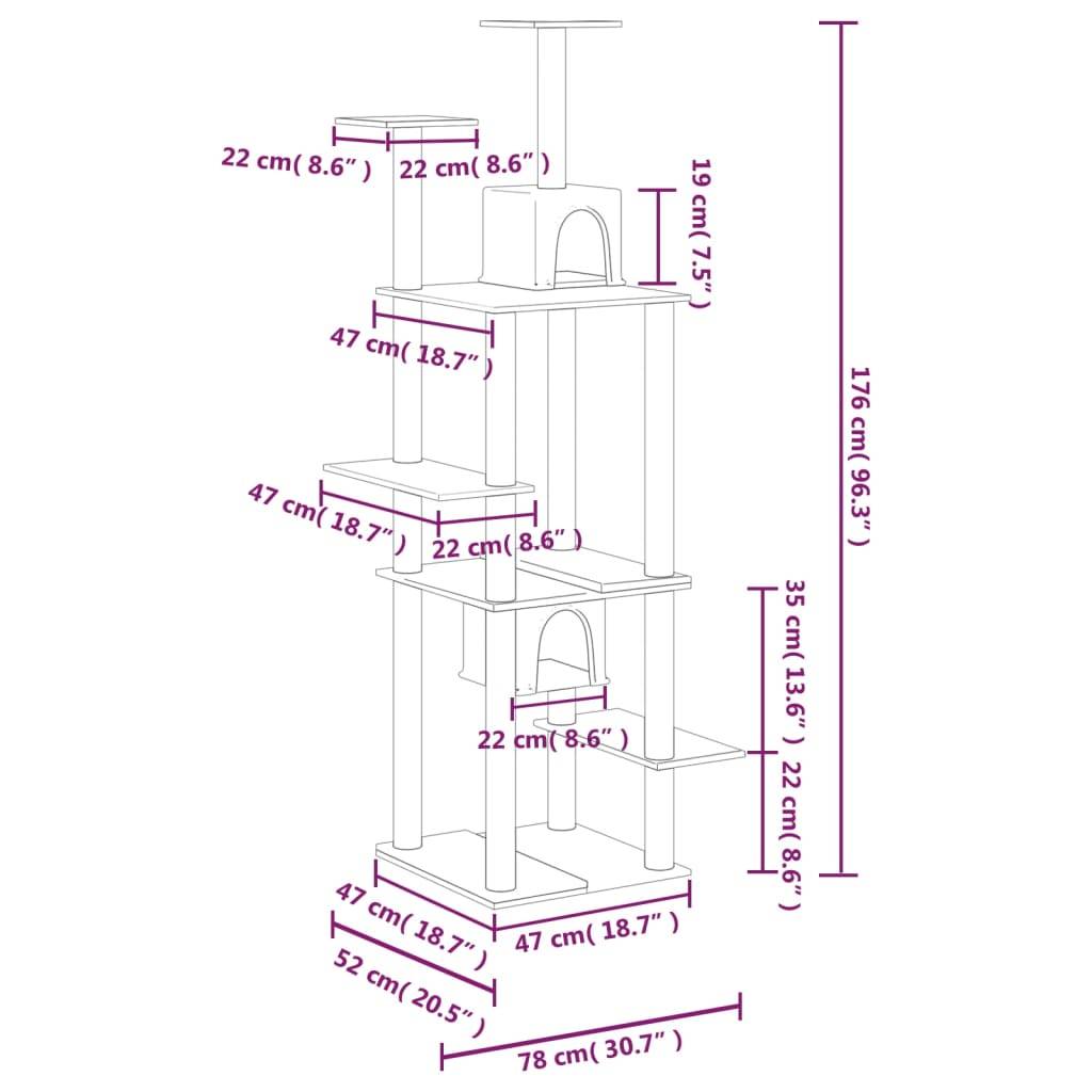 Très grand arbre à chat 176 cm avec 2 niches et griffoirs Gris clair – ComfortXL Pet Living - Image 7