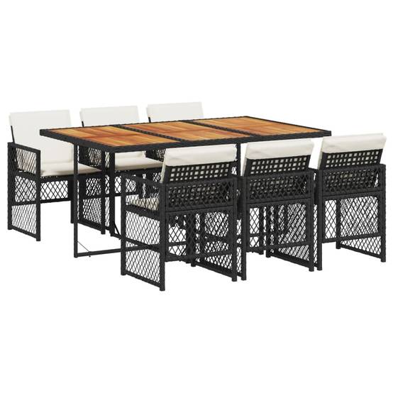 ComfortXL - Salon de Jardin Encastrable 6 Personnes Noir, Table en Bois d'Acacia et Chaises Compactes avec Coussins Crème – ComfortXL Outdoor Living - Image 2