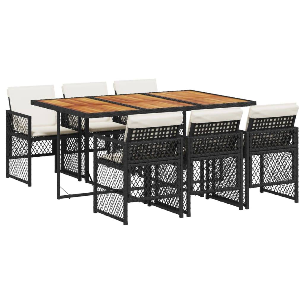 ComfortXL - Salon de Jardin Encastrable 6 Personnes Noir, Table en Bois d'Acacia et Chaises Compactes avec Coussins Crème – ComfortXL Outdoor Living - Image 2