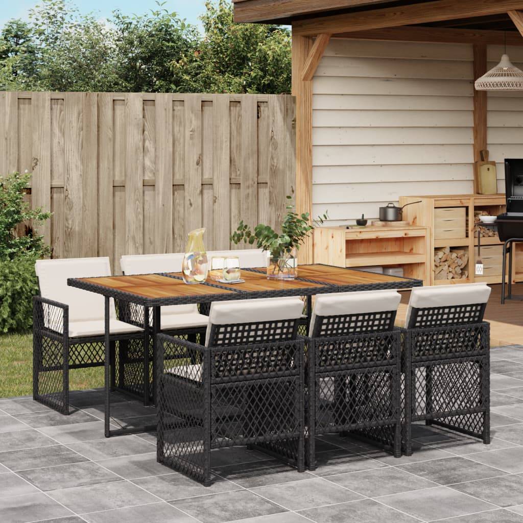 ComfortXL - Salon de Jardin Encastrable 6 Personnes Noir, Table en Bois d'Acacia et Chaises Compactes avec Coussins Crème – ComfortXL Outdoor Living