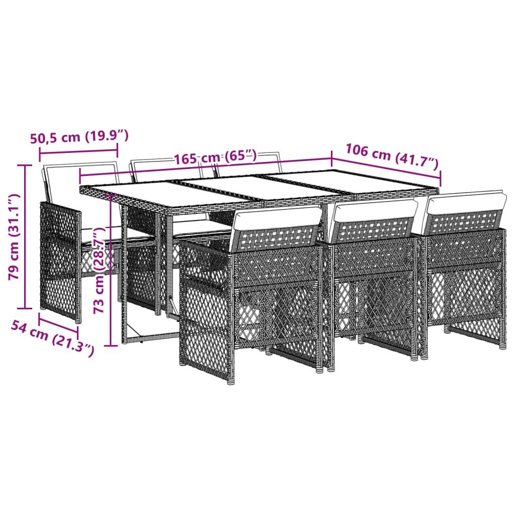 ComfortXL - Salon de Jardin Encastrable 6 Personnes Noir, Table en Bois d'Acacia et Chaises Compactes avec Coussins Crème – ComfortXL Outdoor Living - Image 9