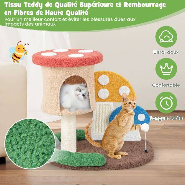Helloshop26 - Arbre à chat 59 cm en forme de champignon boule à ressort condo poteau griffoir centre d'activités pour chat multicolore - Imagen 4