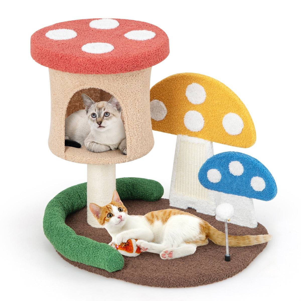 Helloshop26 - Arbre à chat 59 cm en forme de champignon boule à ressort condo poteau griffoir centre d'activités pour chat multicolore - Imagen 1