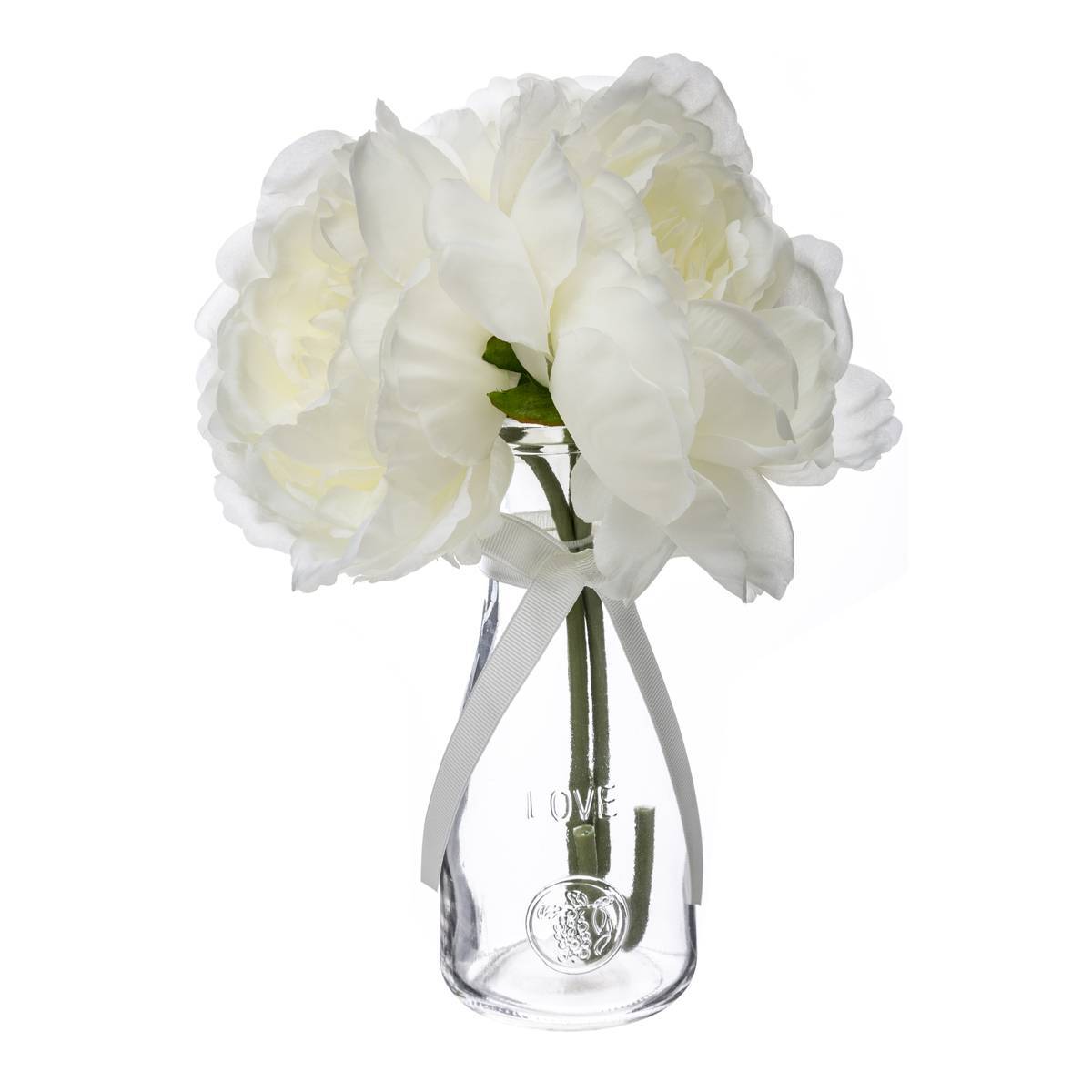 Atmosphera - Composition de 3 pivoines articielles vase verre H35cm - Atmosphera Créateur d'intérieur - Image 1
