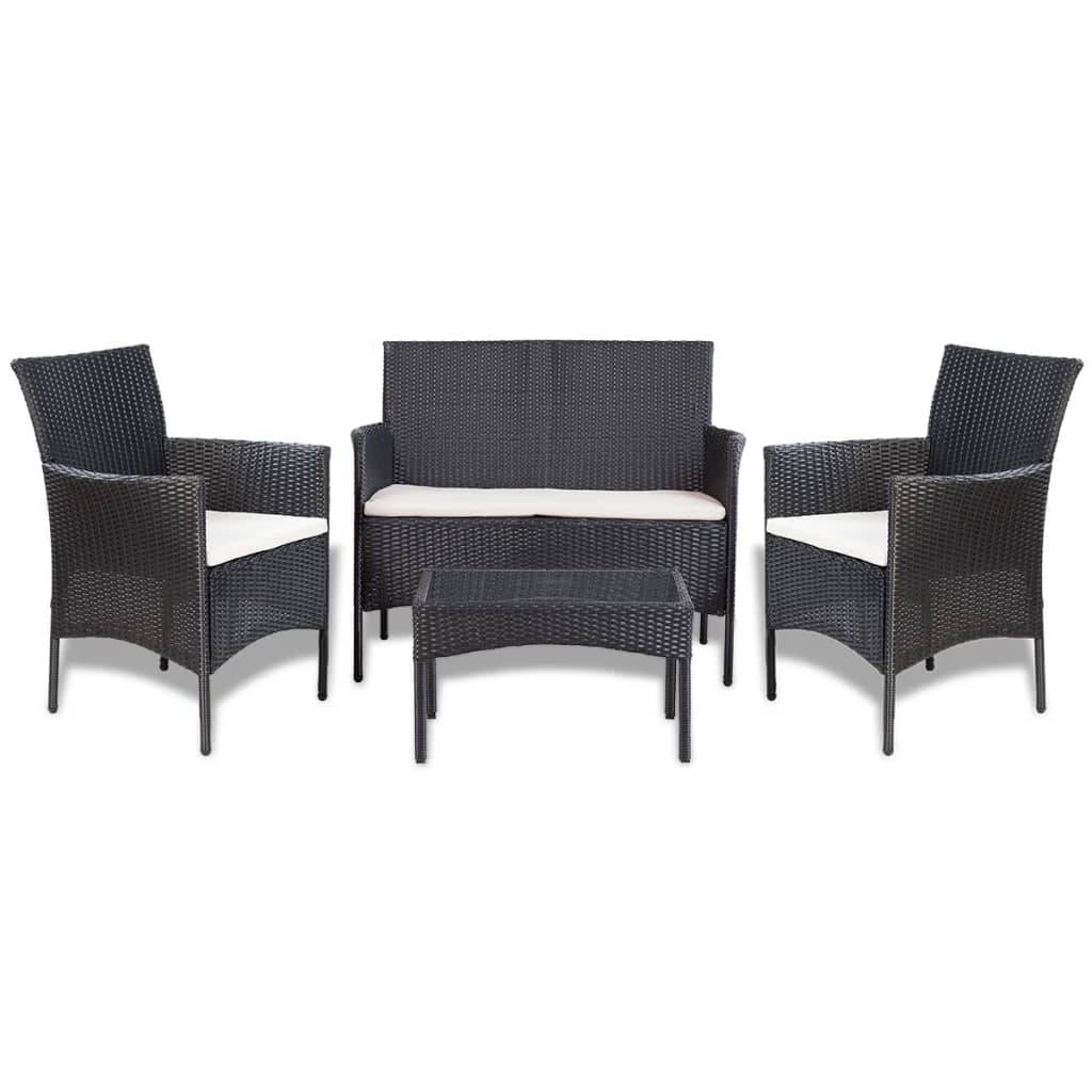 Vidaxl - Salon de jardin 4 pcs avec coussins Résine tressée Noir vidaXL 44186 - Imagen 1