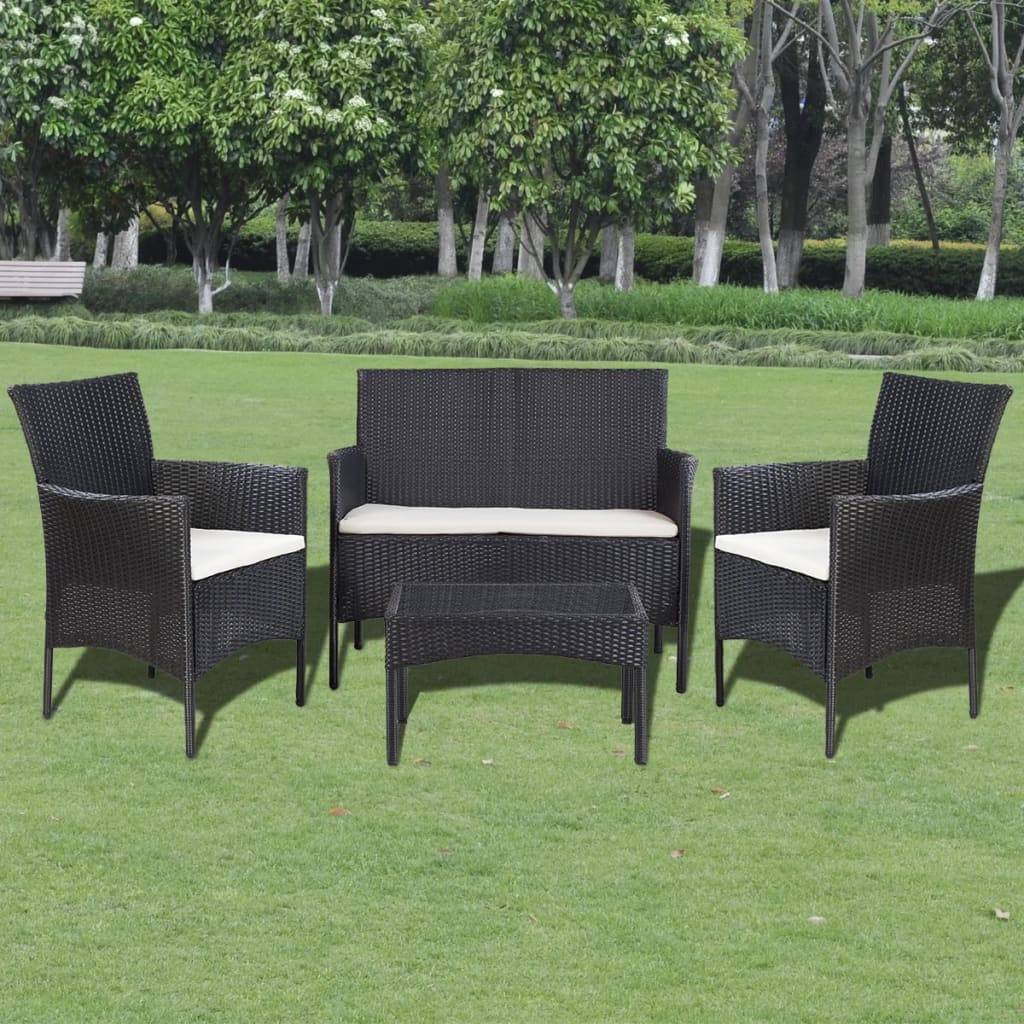 Vidaxl - Salon de jardin 4 pcs avec coussins Résine tressée Noir vidaXL 44186 - Imagen 5