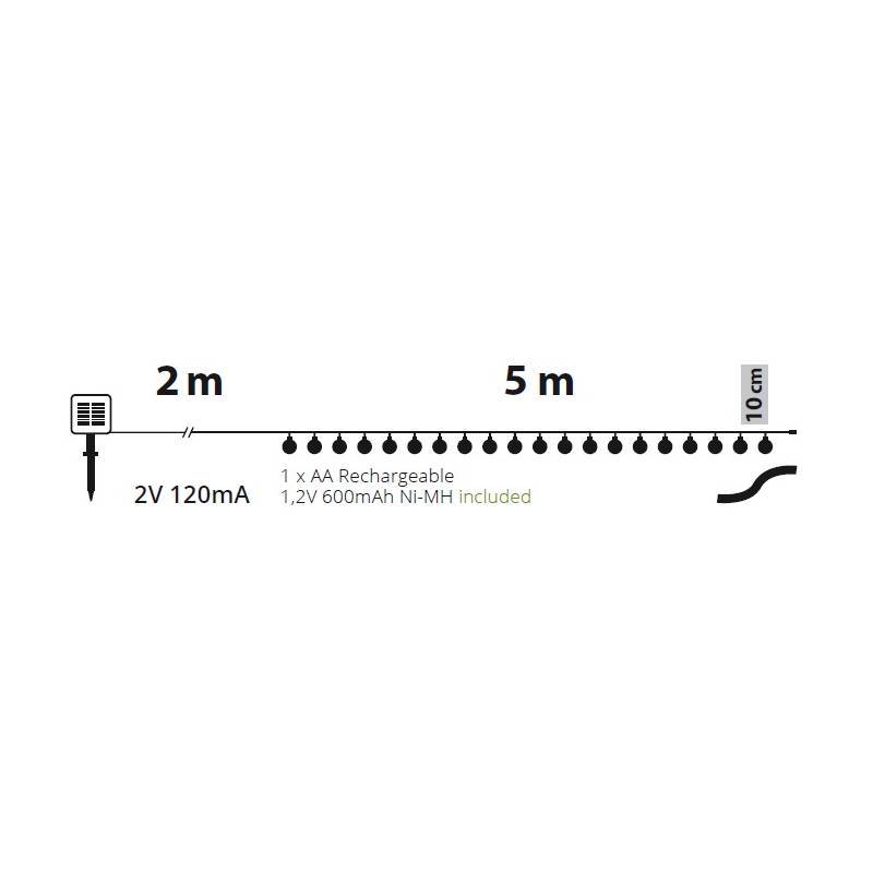 Lotti - Guirlande lumineuse Solaire 5m 50 boules blanches LED blanc chaud 8 modes Lotti - Imagen 2