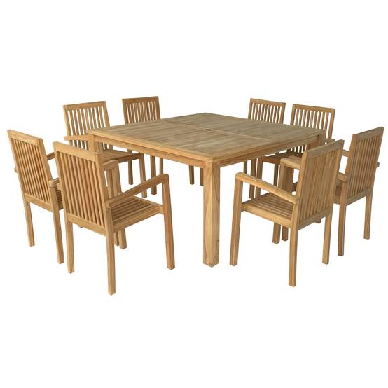 Salon de jardin en teck JAVA - table carrée - 8 places - HAPPY GARDEN - Image 1