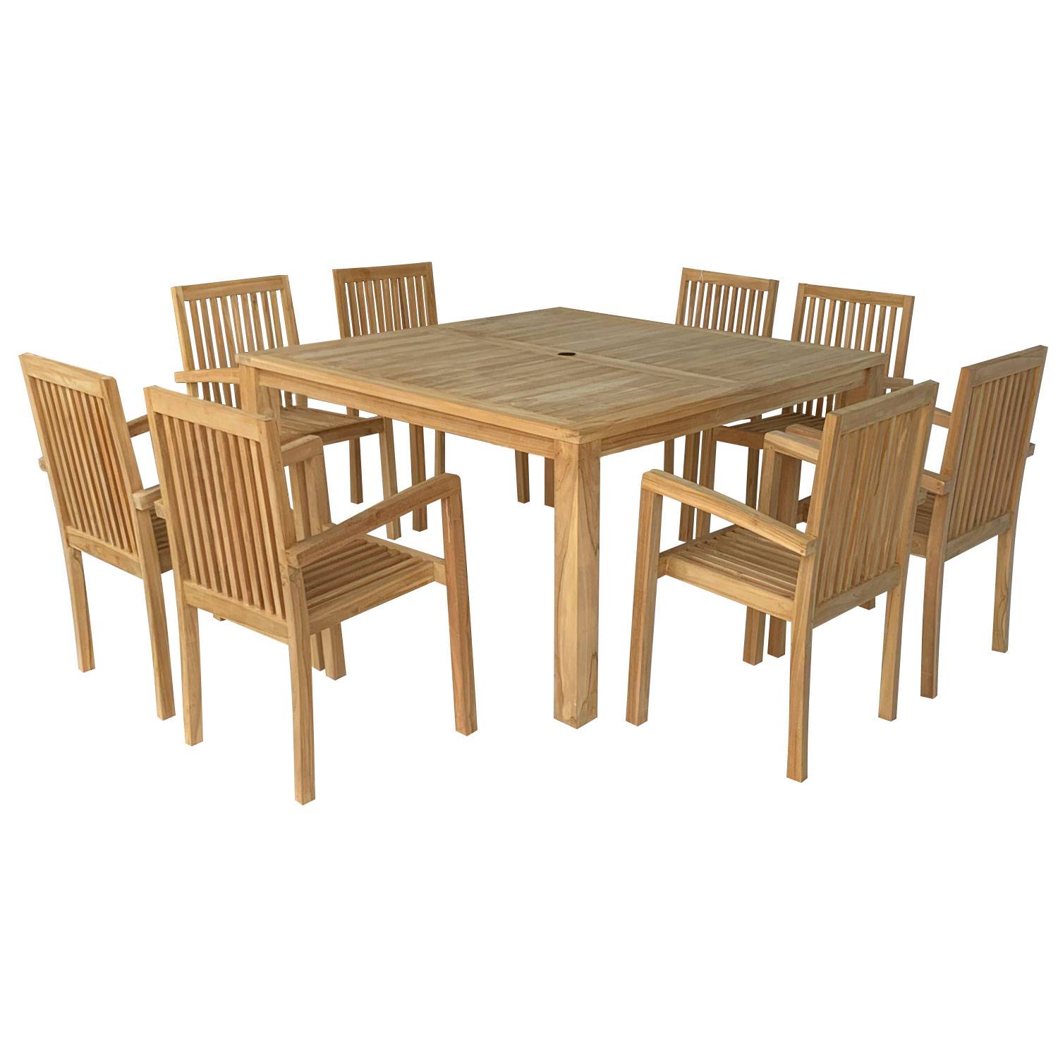Salon de jardin en teck JAVA - table carrée - 8 places - HAPPY GARDEN - Image 1