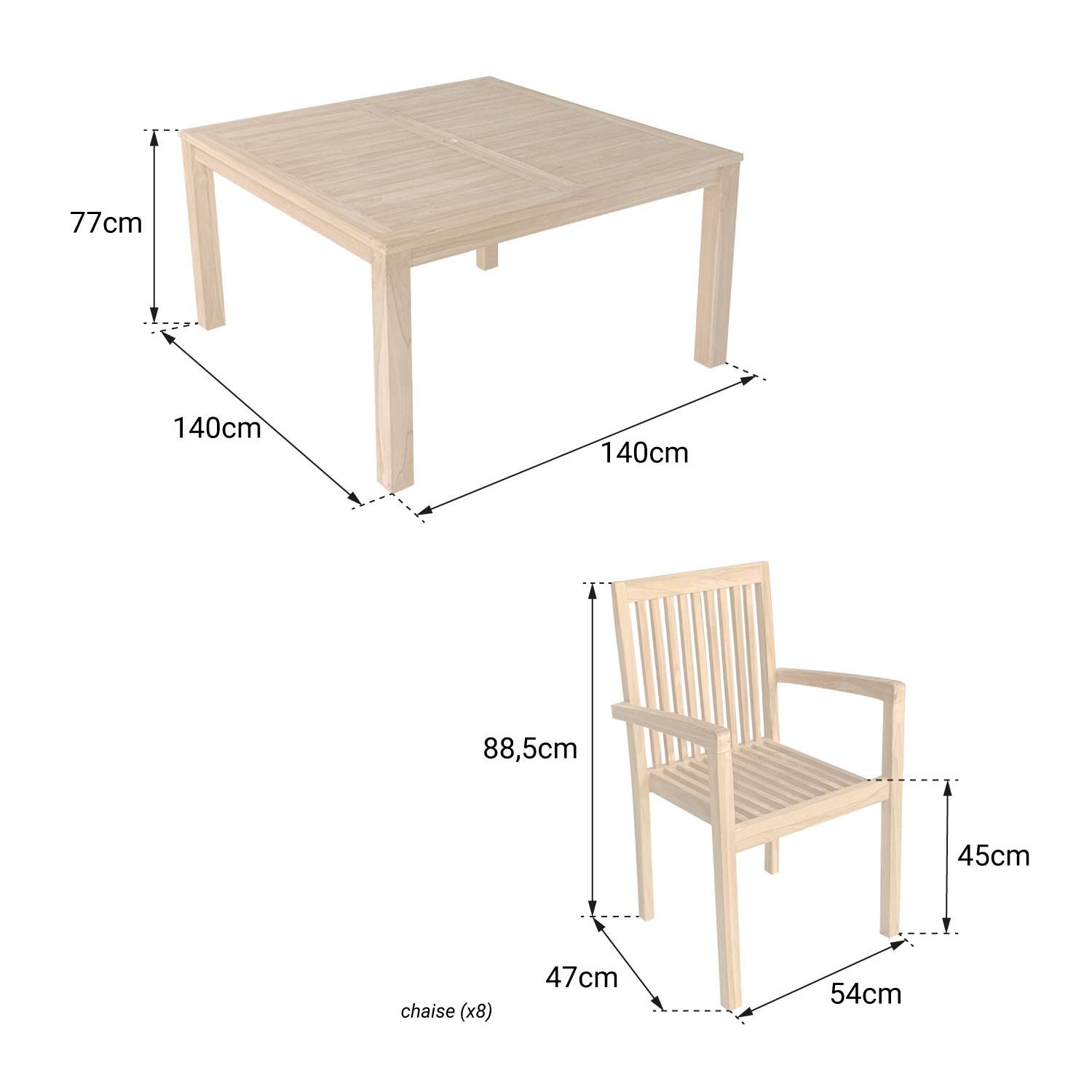 Salon de jardin en teck JAVA - table carrée - 8 places - HAPPY GARDEN - Image 6
